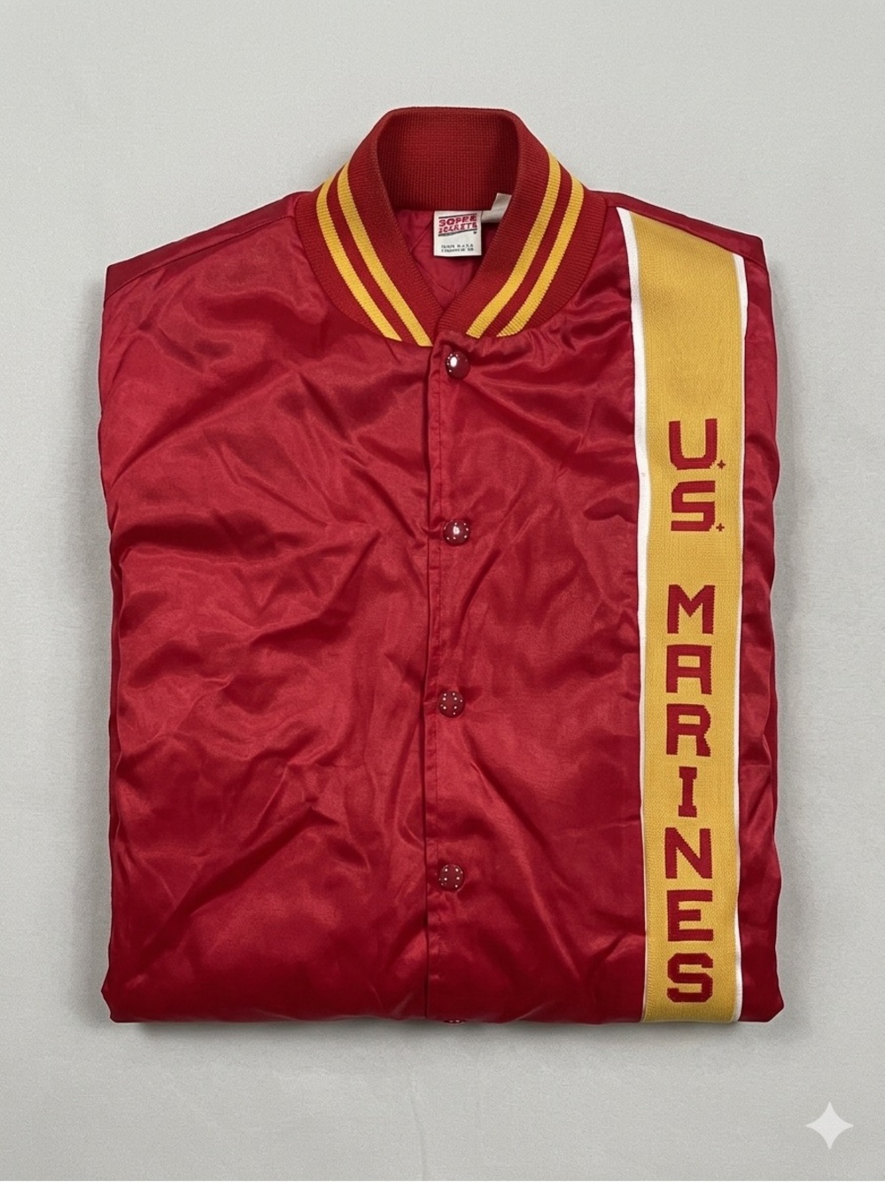 Vintage 80s Soffe US Marines Satin Bomber Jacket XXL Red Quilt Lined Made in USA
